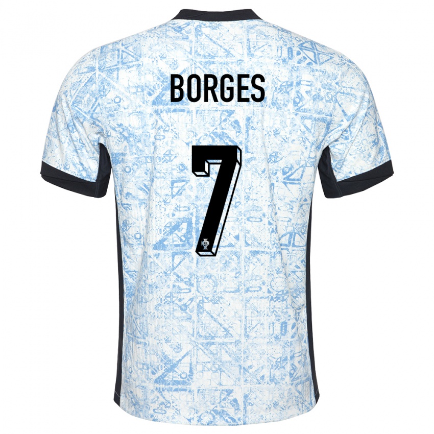 Heren Portugal Carlos Borges #7 Crème Blauw Uitshirt Uittenue 24-26 T-Shirt