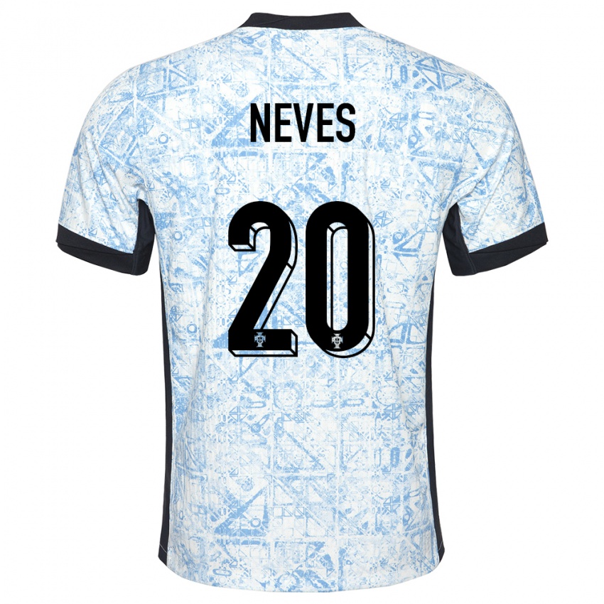Heren Portugal Joao Neves #20 Crème Blauw Uitshirt Uittenue 24-26 T-Shirt