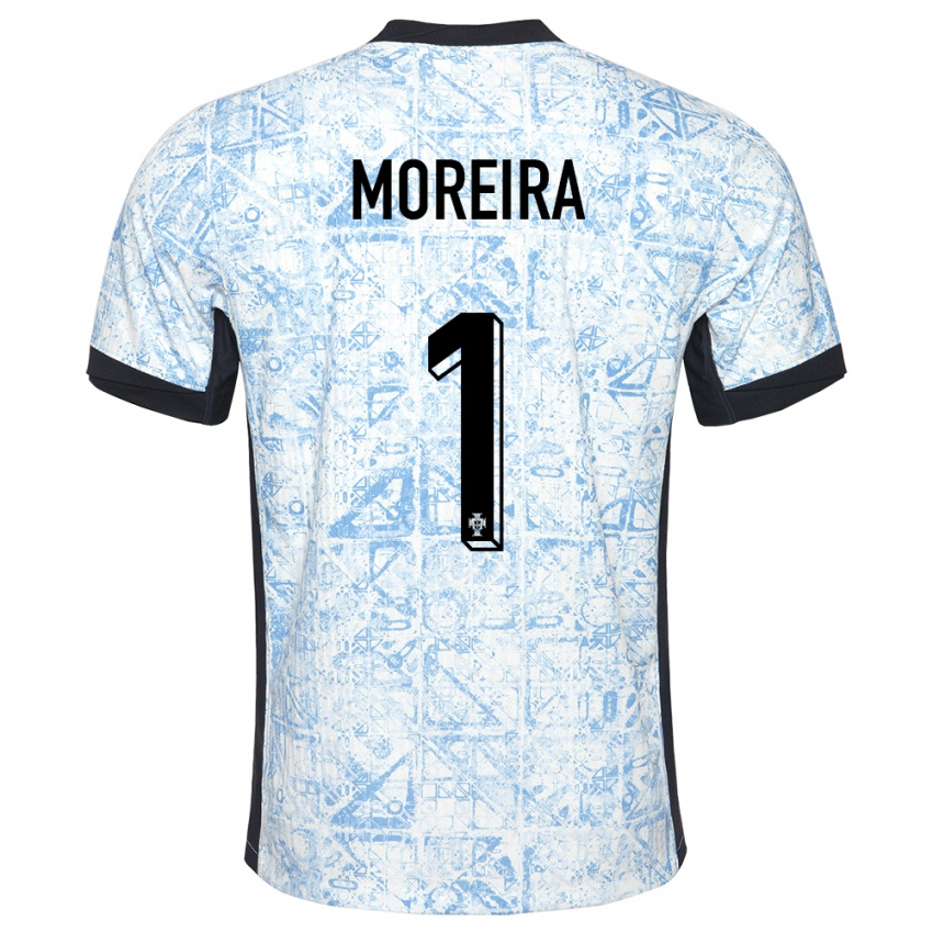 Heren Portugal Andre Moreira #1 Crème Blauw Uitshirt Uittenue 24-26 T-Shirt