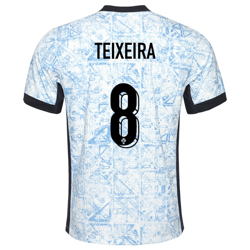 Heren Portugal Joao Teixeira #8 Crème Blauw Uitshirt Uittenue 24-26 T-Shirt