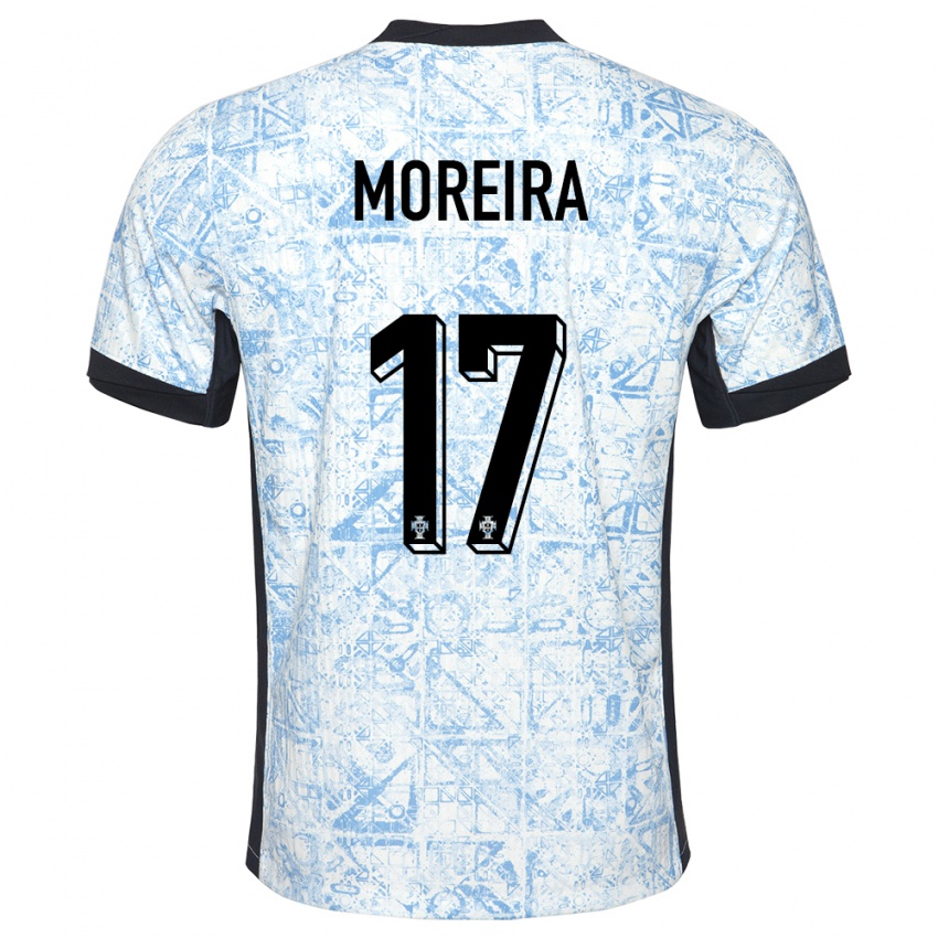 Heren Portugal Goncalo Moreira #17 Crème Blauw Uitshirt Uittenue 24-26 T-Shirt