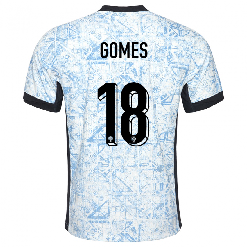 Heren Portugal Andre Gomes #18 Crème Blauw Uitshirt Uittenue 24-26 T-Shirt