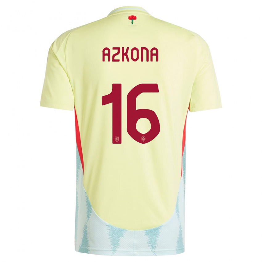 Heren Spanje Ane Azkona #16 Geel Uitshirt Uittenue 24-26 T-Shirt