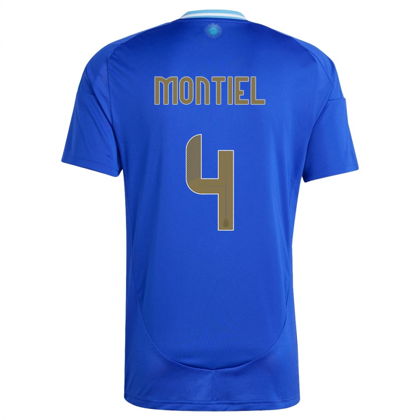 Heren Argentinië Gonzalo Montiel #4 Blauw Uitshirt Uittenue 24-26 T-Shirt