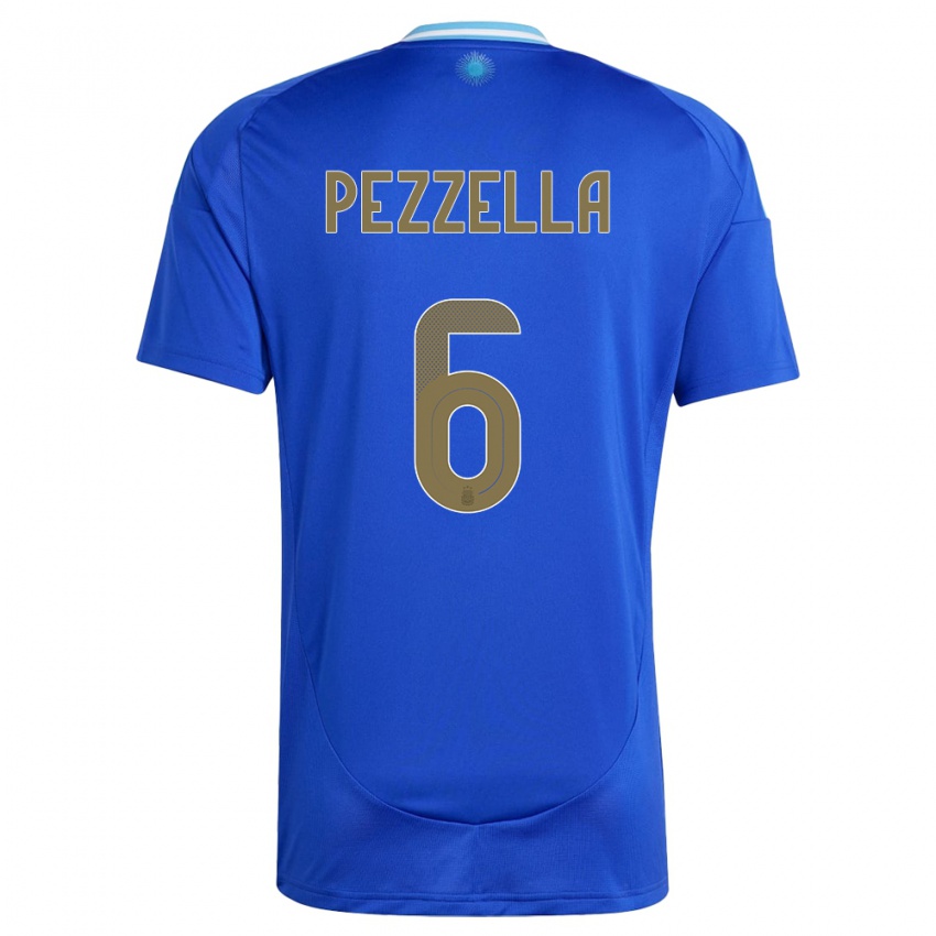 Heren Argentinië German Pezzella #6 Blauw Uitshirt Uittenue 24-26 T-Shirt