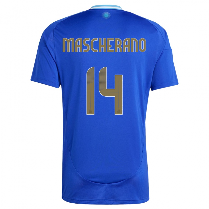 Heren Argentinië Javier Mascherano #14 Blauw Uitshirt Uittenue 24-26 T-Shirt