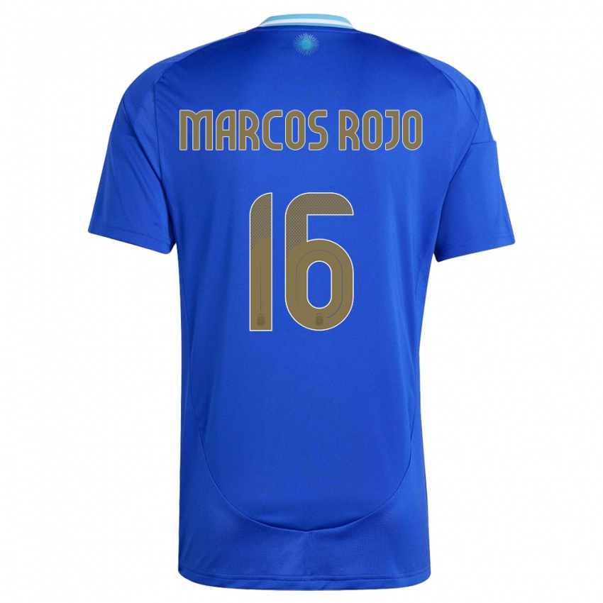 Heren Argentinië Marcos Rojo #16 Blauw Uitshirt Uittenue 24-26 T-Shirt