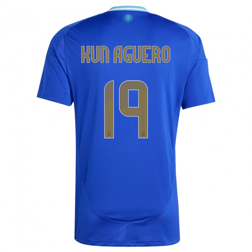 Heren Argentinië Sergio Aguero #19 Blauw Uitshirt Uittenue 24-26 T-Shirt