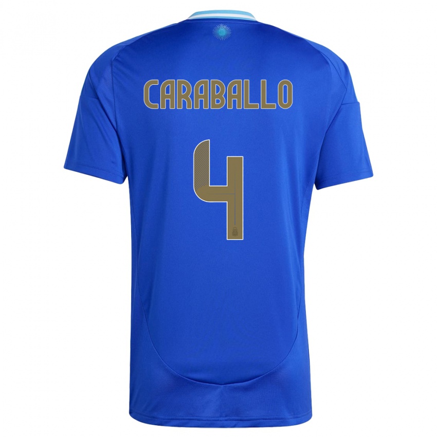 Heren Argentinië Brian Caraballo #4 Blauw Uitshirt Uittenue 24-26 T-Shirt