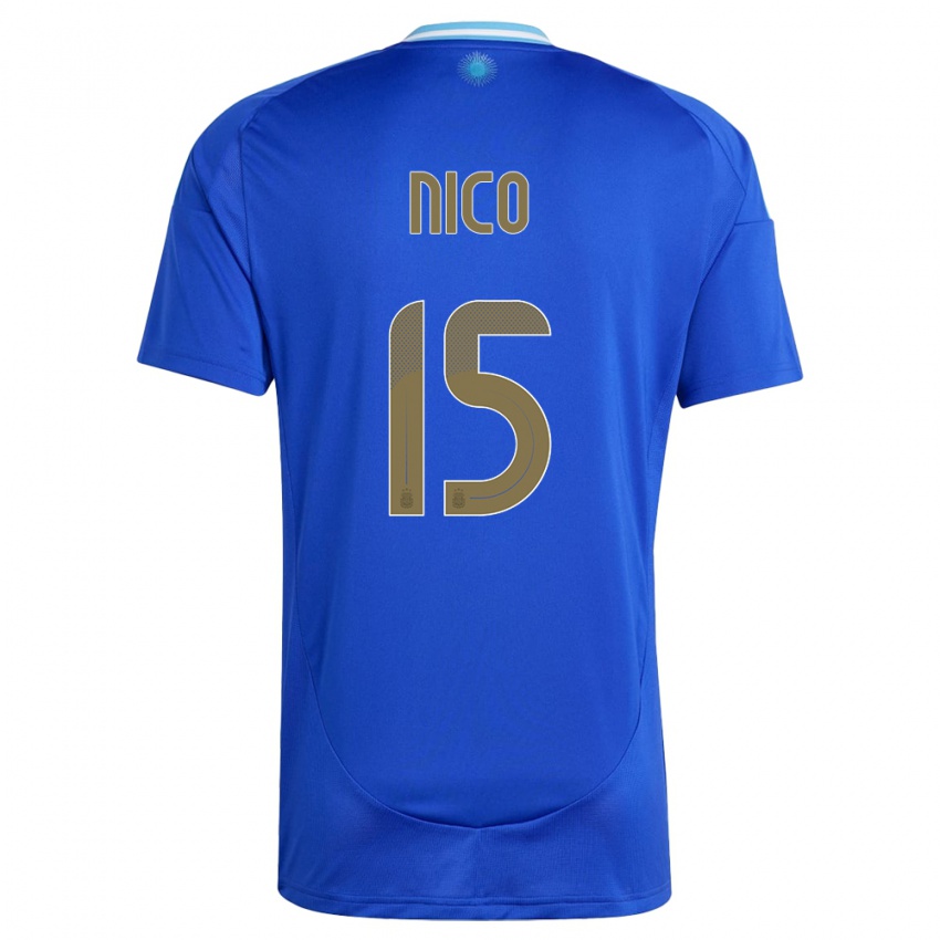Heren Argentinië Nico #15 Blauw Uitshirt Uittenue 24-26 T-Shirt