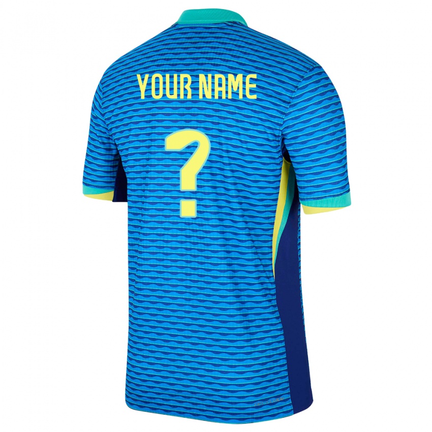 Heren Brazilië Uw Naam #0 Blauw Uitshirt Uittenue 24-26 T-Shirt