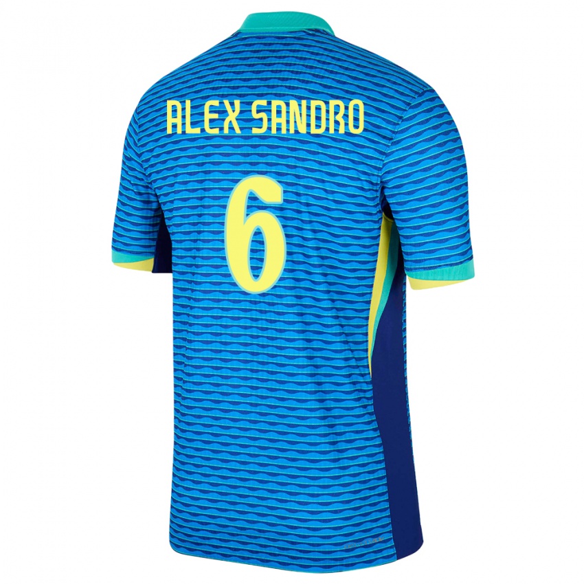 Heren Brazilië Alex Sandro #6 Blauw Uitshirt Uittenue 24-26 T-Shirt