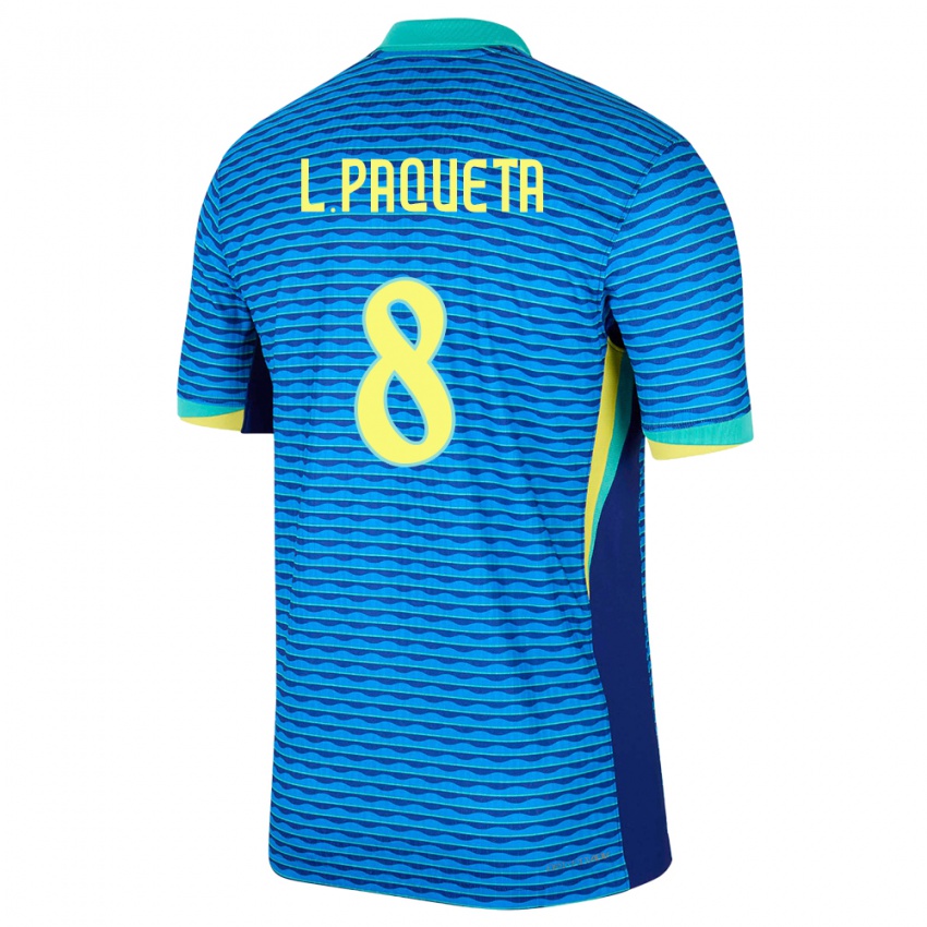 Heren Brazilië Lucas Paqueta #8 Blauw Uitshirt Uittenue 24-26 T-Shirt