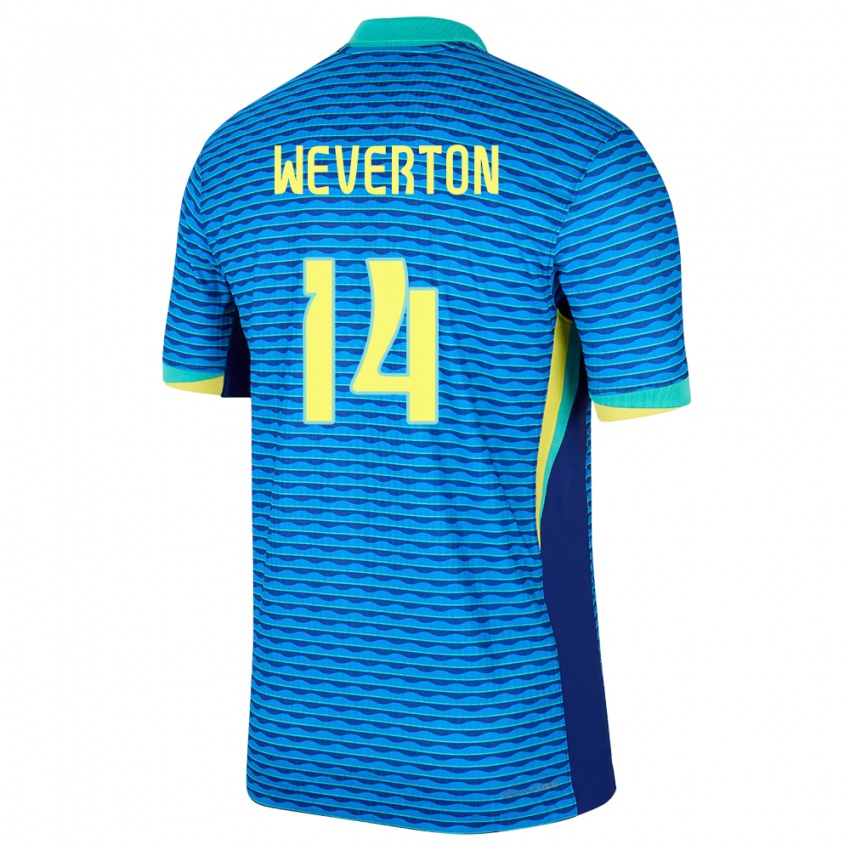 Heren Brazilië Weverton #14 Blauw Uitshirt Uittenue 24-26 T-Shirt