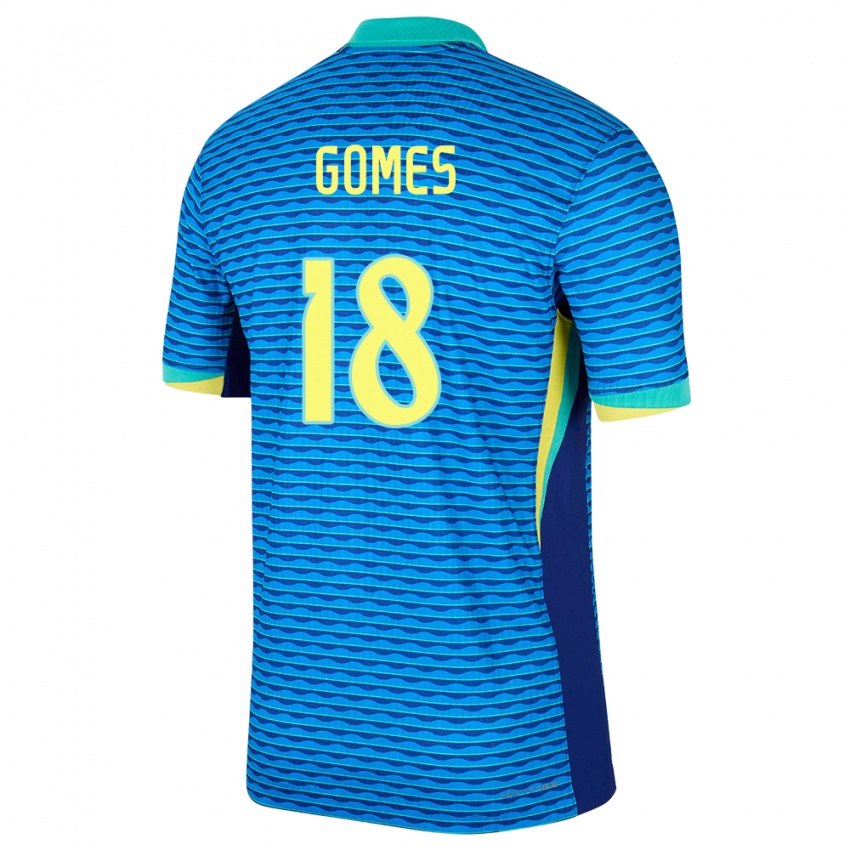 Heren Brazilië Marlon Gomes #18 Blauw Uitshirt Uittenue 24-26 T-Shirt