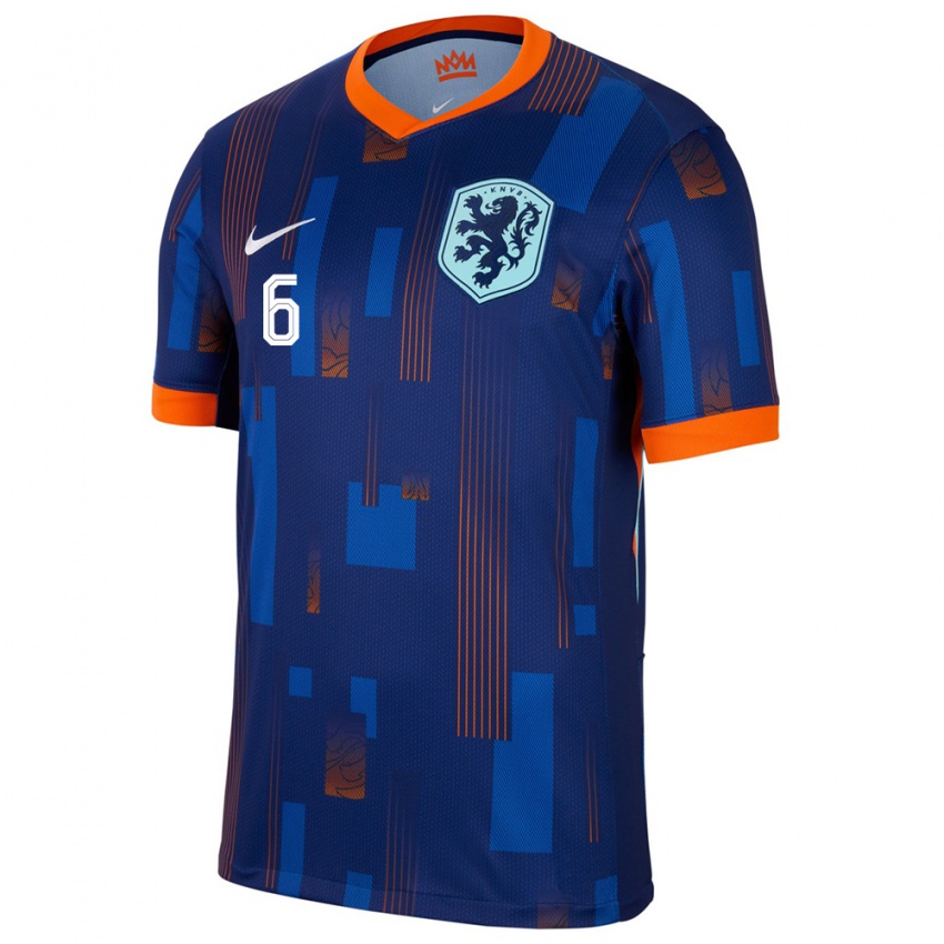 Heren Nederland Stefan De Vrij #6 Blauw Uitshirt Uittenue 24-26 T-Shirt