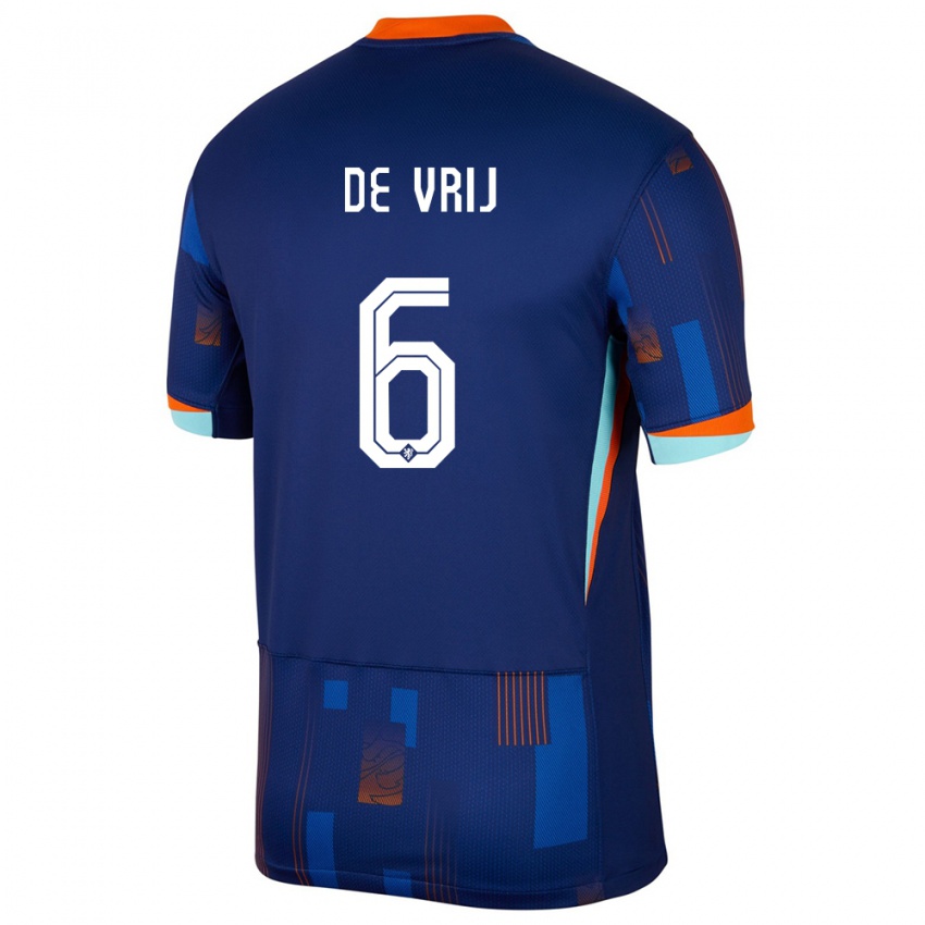 Heren Nederland Stefan De Vrij #6 Blauw Uitshirt Uittenue 24-26 T-Shirt