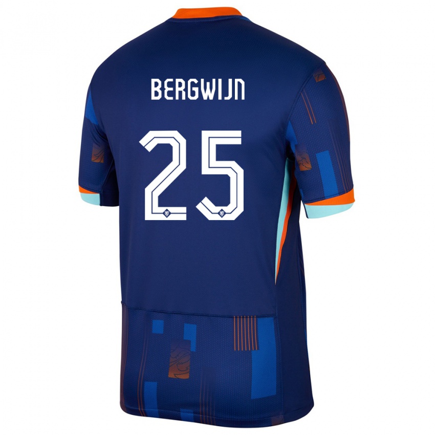 Heren Nederland Steven Bergwijn #25 Blauw Uitshirt Uittenue 24-26 T-Shirt