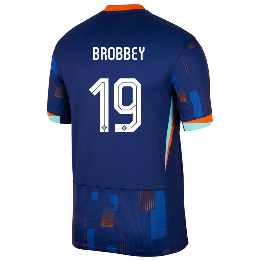 Heren Nederland Brian Brobbey #19 Blauw Uitshirt Uittenue 24-26 T-Shirt