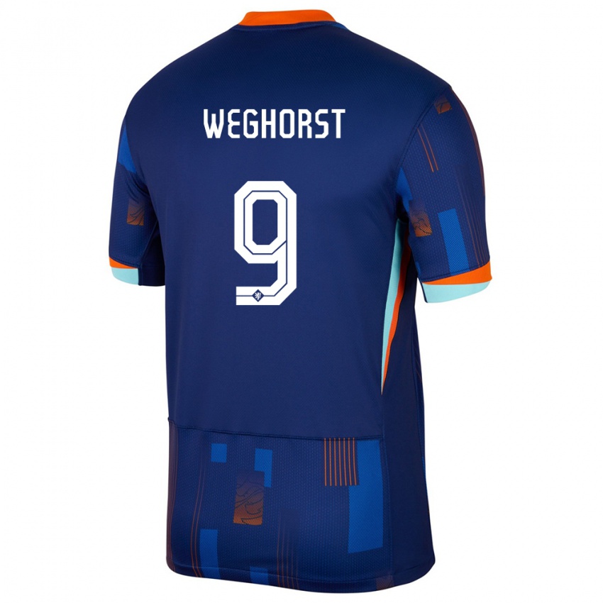 Heren Nederland Wout Weghorst #9 Blauw Uitshirt Uittenue 24-26 T-Shirt