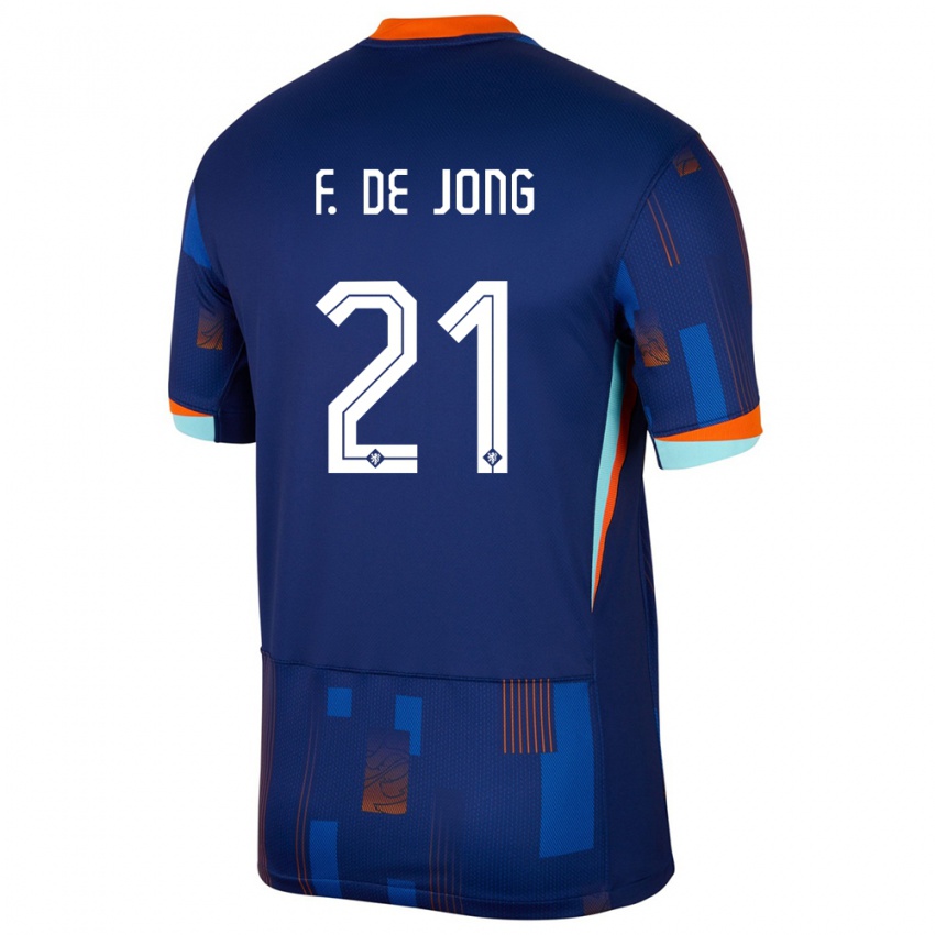 Heren Nederland Frenkie De Jong #21 Blauw Uitshirt Uittenue 24-26 T-Shirt