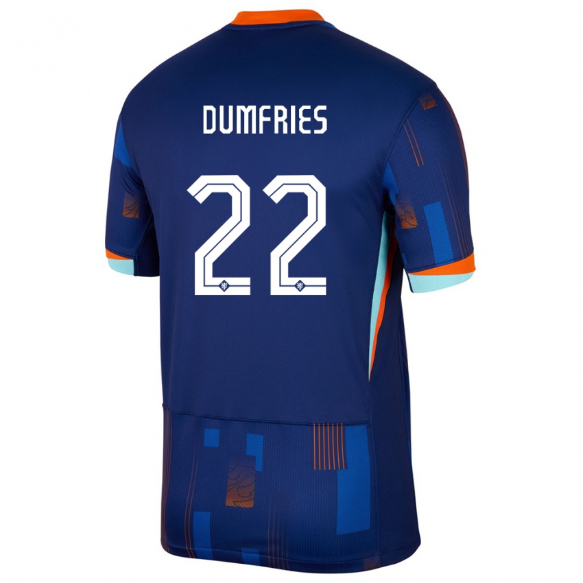 Heren Nederland Denzel Dumfries #22 Blauw Uitshirt Uittenue 24-26 T-Shirt