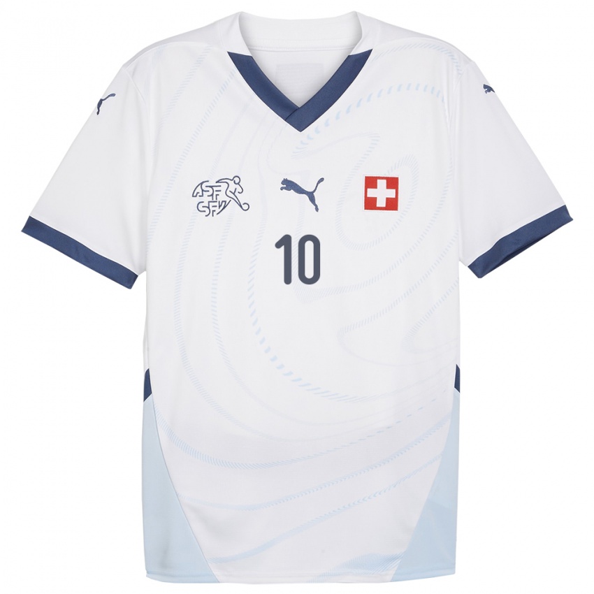 Heren Zwitserland Mile Vukelic #10 Wit Uitshirt Uittenue 24-26 T-Shirt