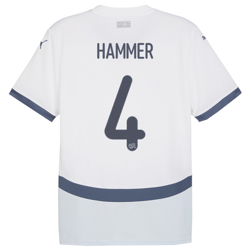 Heren Zwitserland Pascal Hammer #4 Wit Uitshirt Uittenue 24-26 T-Shirt