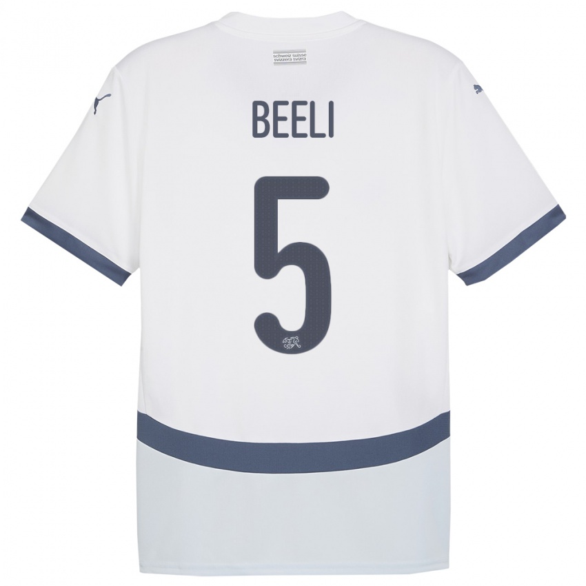 Heren Zwitserland Mischa Beeli #5 Wit Uitshirt Uittenue 24-26 T-Shirt