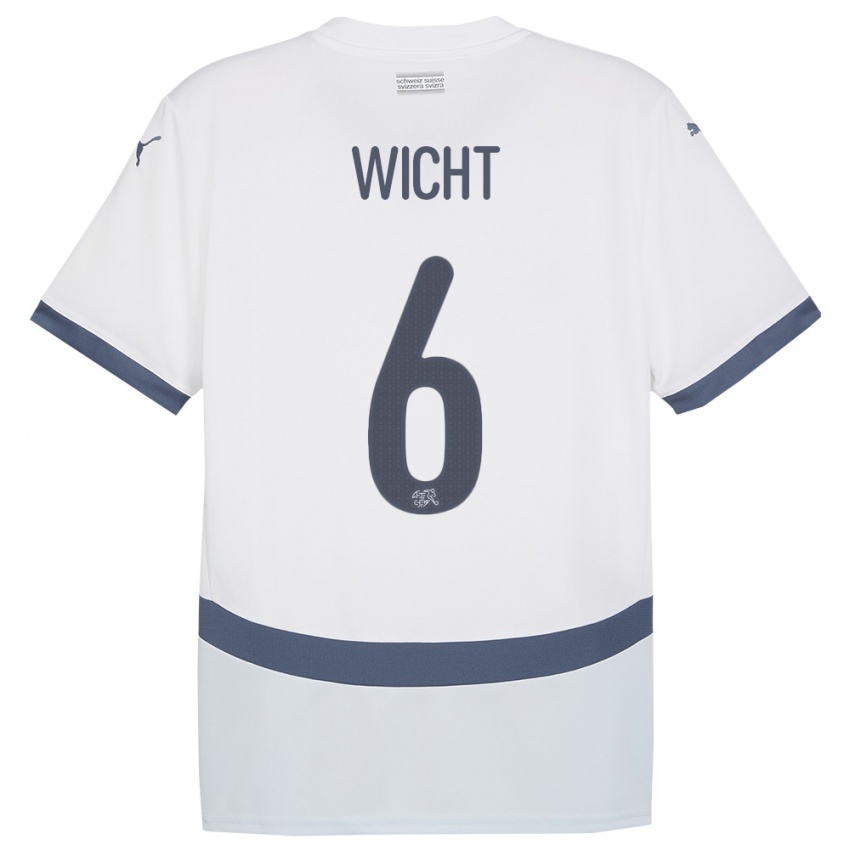 Heren Zwitserland Nathan Wicht #6 Wit Uitshirt Uittenue 24-26 T-Shirt