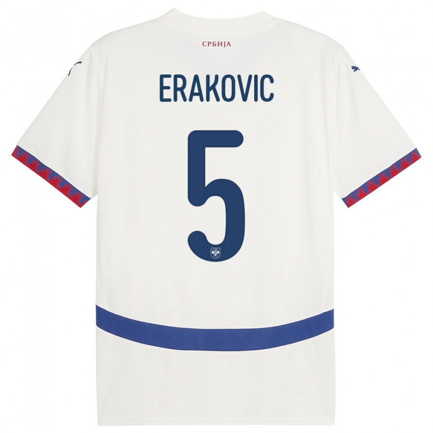 Heren Servië Strahinja Erakovic #5 Wit Uitshirt Uittenue 24-26 T-Shirt