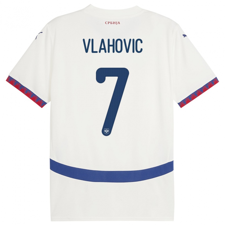 Heren Servië Dusan Vlahovic #7 Wit Uitshirt Uittenue 24-26 T-Shirt