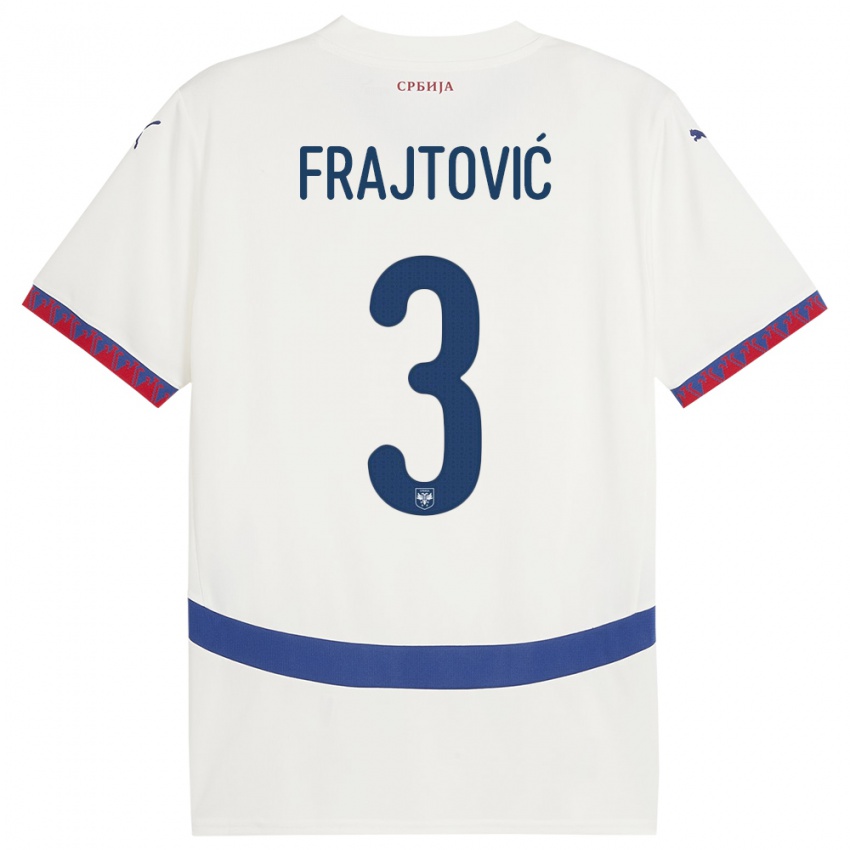 Heren Servië Andela Frajtovic #3 Wit Uitshirt Uittenue 24-26 T-Shirt