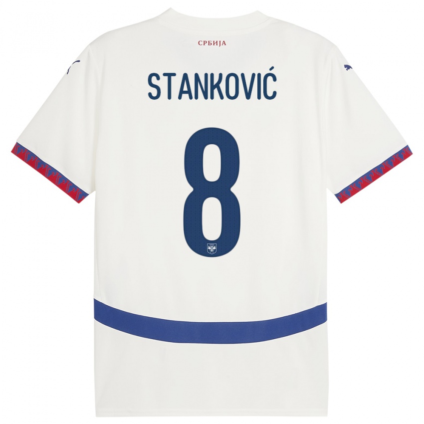 Heren Servië Aleksandar Stankovic #8 Wit Uitshirt Uittenue 24-26 T-Shirt