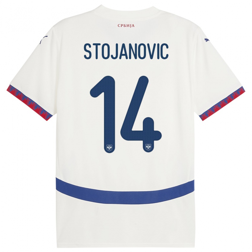 Heren Servië Matija Stojanovic #14 Wit Uitshirt Uittenue 24-26 T-Shirt