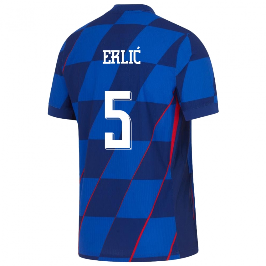 Heren Kroatië Martin Erlic #5 Blauw Uitshirt Uittenue 24-26 T-Shirt