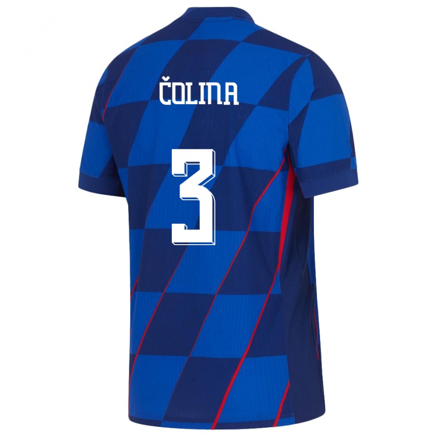 Heren Kroatië David Colina #3 Blauw Uitshirt Uittenue 24-26 T-Shirt
