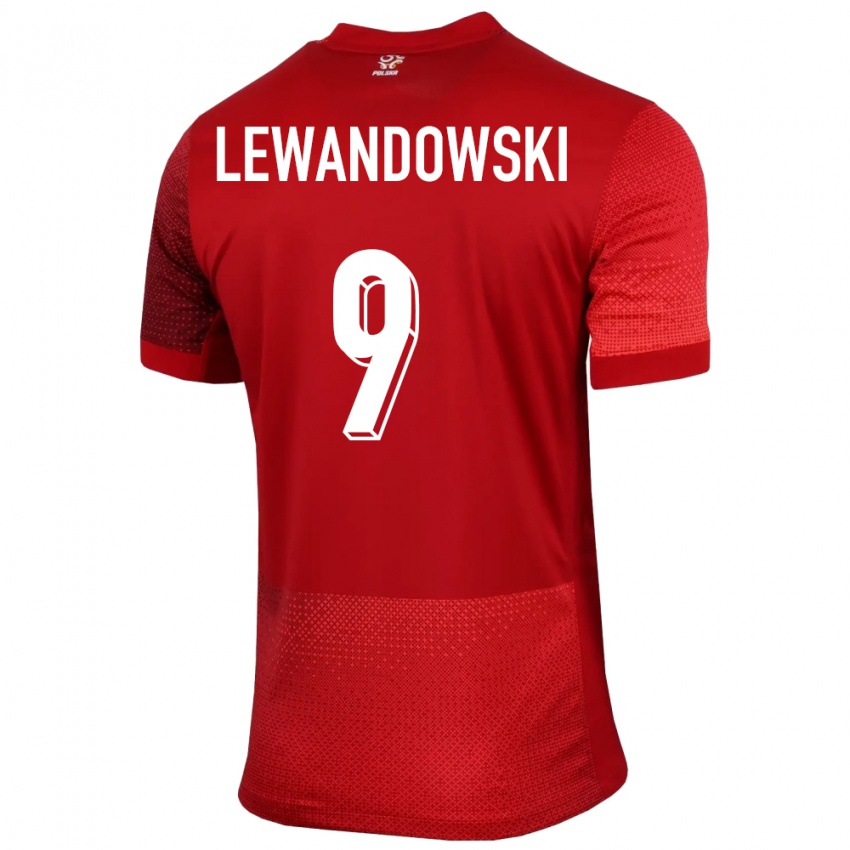 Heren Polen Robert Lewandowski #9 Rood Uitshirt Uittenue 24-26 T-Shirt