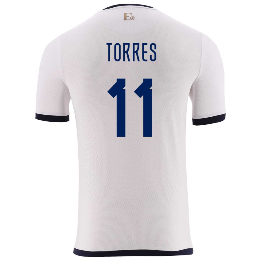 Heren Ecuador Ambar Torres #11 Wit Uitshirt Uittenue 24-26 T-Shirt