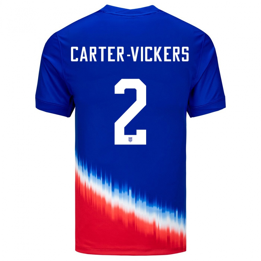 Heren Verenigde Staten Cameron Carter-Vickers #2 Blauw Uitshirt Uittenue 24-26 T-Shirt