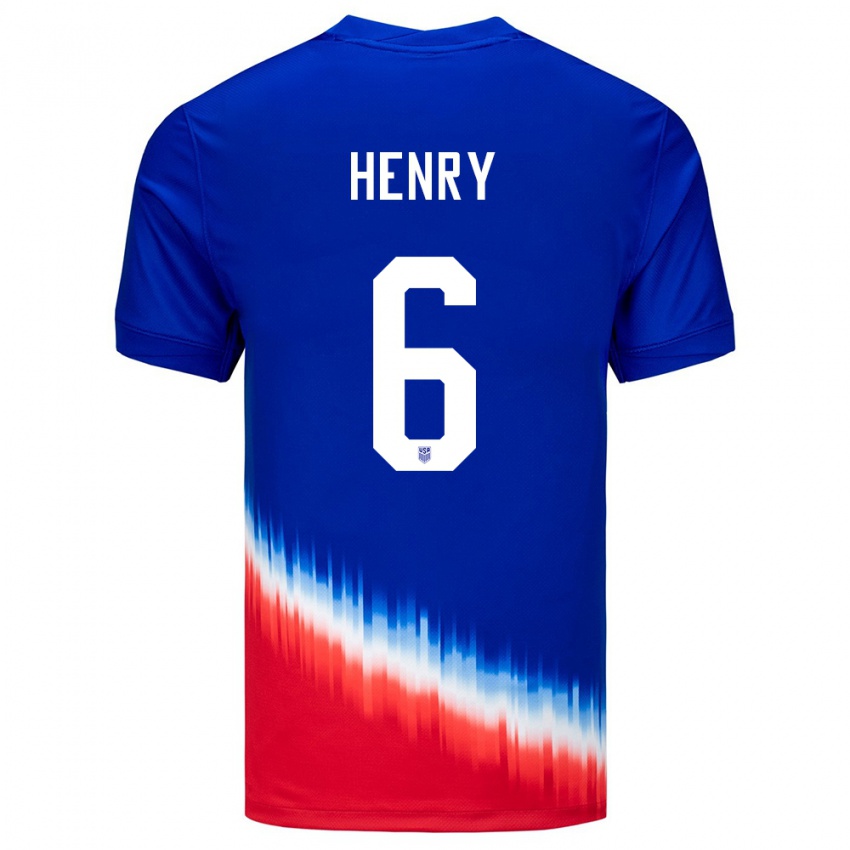 Heren Verenigde Staten Kobi Henry #6 Blauw Uitshirt Uittenue 24-26 T-Shirt