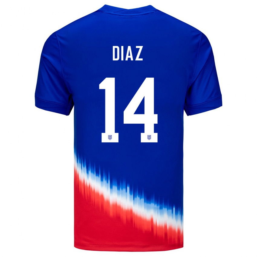Heren Verenigde Staten Christian Diaz #14 Blauw Uitshirt Uittenue 24-26 T-Shirt