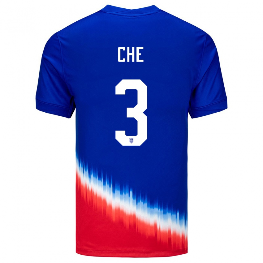 Heren Verenigde Staten Justin Che #3 Blauw Uitshirt Uittenue 24-26 T-Shirt