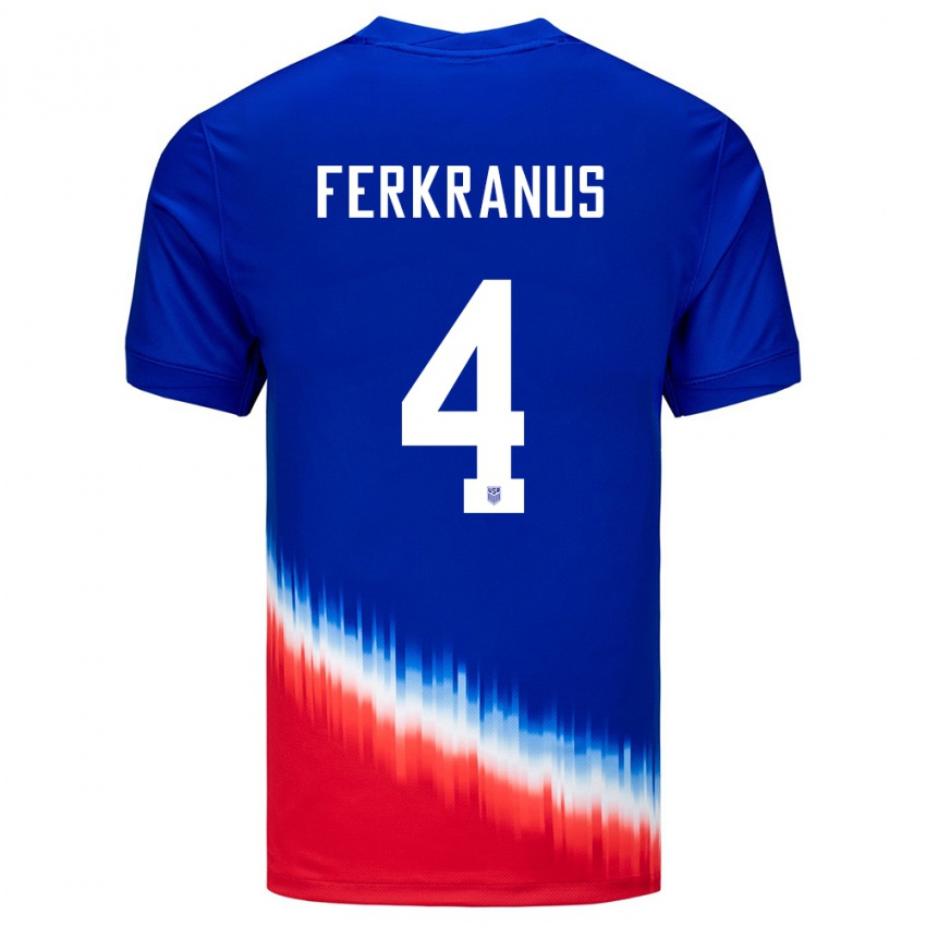 Heren Verenigde Staten Marcus Ferkranus #4 Blauw Uitshirt Uittenue 24-26 T-Shirt