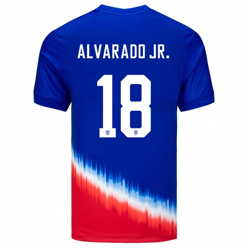 Heren Verenigde Staten Alejandro Alvarado Jr #18 Blauw Uitshirt Uittenue 24-26 T-Shirt