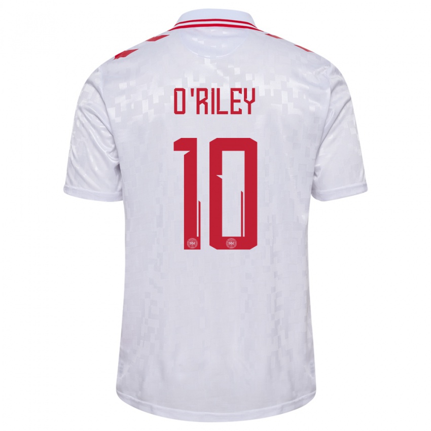 Heren Denemarken Matt O Riley #10 Wit Uitshirt Uittenue 24-26 T-Shirt