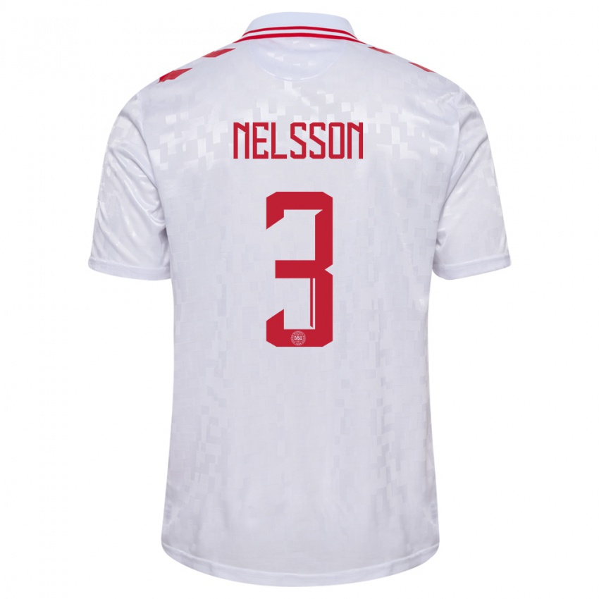 Heren Denemarken Victor Nelsson #3 Wit Uitshirt Uittenue 24-26 T-Shirt