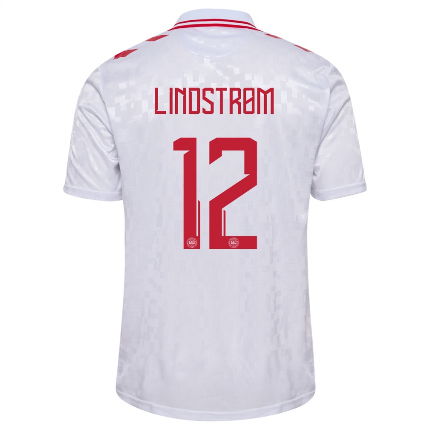 Heren Denemarken Jesper Lindstrom #12 Wit Uitshirt Uittenue 24-26 T-Shirt