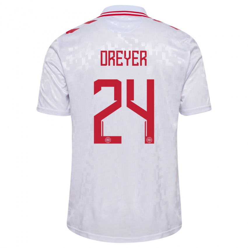 Heren Denemarken Anders Dreyer #24 Wit Uitshirt Uittenue 24-26 T-Shirt