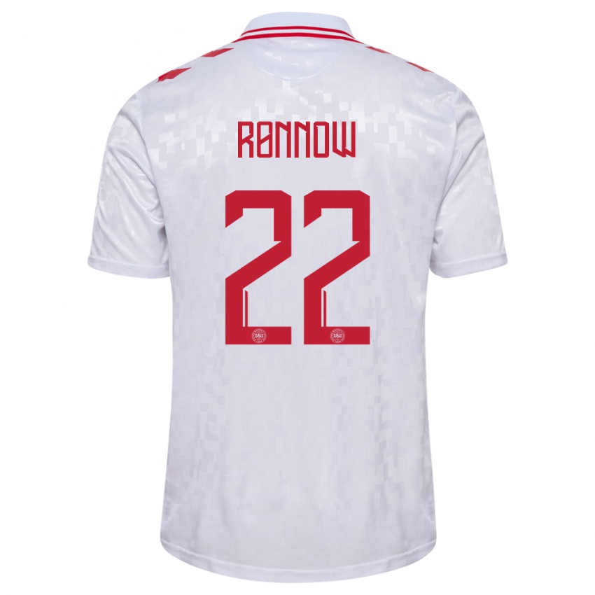 Heren Denemarken Frederik Ronnow #22 Wit Uitshirt Uittenue 24-26 T-Shirt